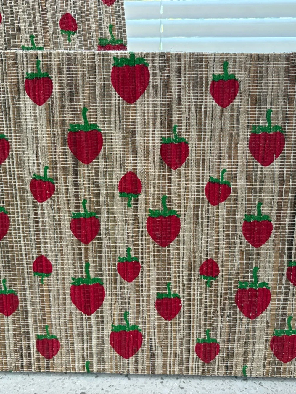 NWT Straw Woven Storage Boxes with Red Strawberry Print- 2 pack nesting